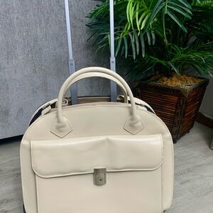 McKlein Leather Cream Laptop wheeled bag 17x12, rain cover included